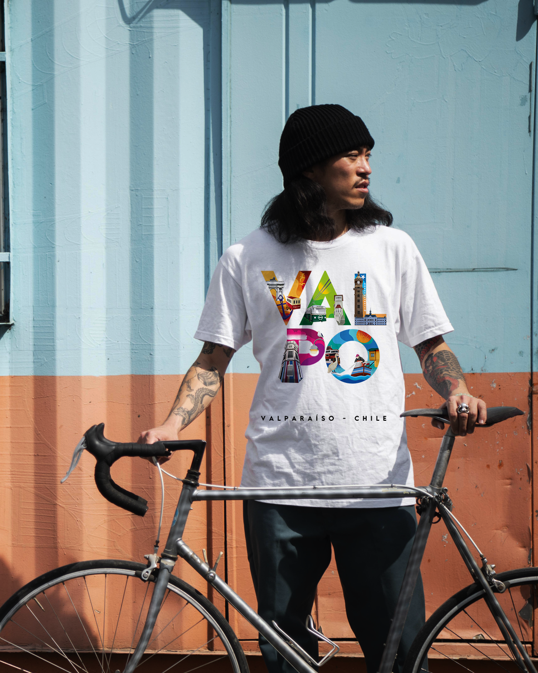 Polera Valpo Tipográfico Canguro Blanca Hombre